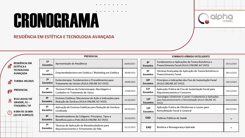 Cronograma completo das aulas de 2025